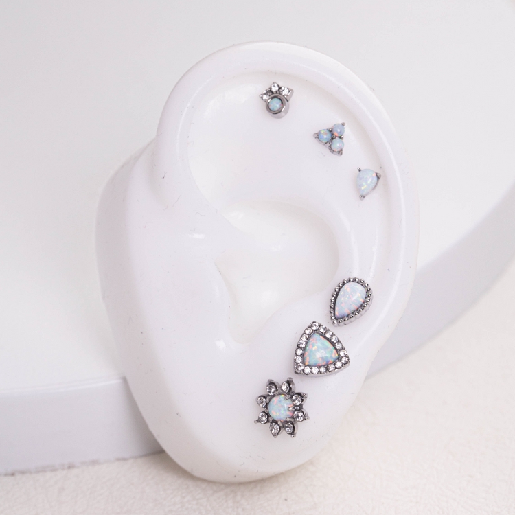 Stainless Steel Earrings  Synthetic Opal & Czech Stones,Handmade Polished  WT:0.7g  E:6x5mm  GEE001060bhjo-700